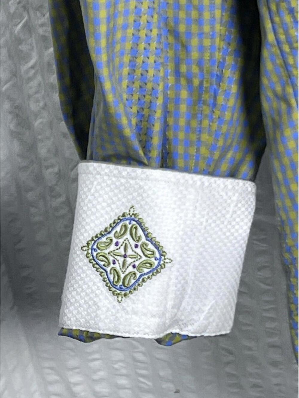 Robert Graham Classic Fit Large Green/Blue With Contrasting Cuffs EUC 42/16.5 - Picture 3 of 9